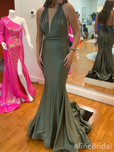 Elegant V-neck Olive Green Halter Mermaid Long Prom Dress, Evening Dress, PD38085