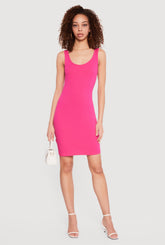 Solid Rib Knit Scoop Neck Mini Tank Dress