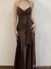 Sexy Brown V-neck Halter Mermaid Long Prom Dress, Evening Dress, PD38116