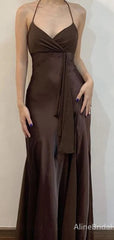 Sexy Brown V-neck Halter Mermaid Long Prom Dress, Evening Dress, PD38116
