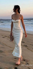 Elegant Ivory Spaghetti Strap Corset Mermaid Long Prom Dress,PD38136