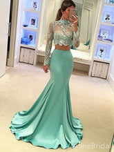 Gorgeous Teal Lace Long Sleeves Mermaid Long Prom Dress, PD38161