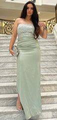 Gorgeous Strapless Light Green Split Side Mermaid Long Prom Dress, PD38165