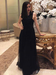 Elegant Black A-line Long Tulle Prom Dress, Evening Dress, PD38169