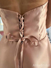Elegant Pink V-neck Strapless Lace Applique A-line Long Prom Dress, Evening Gown,PD381764