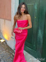 Elegant Hot Pink Strapless Mermaid Long Prom Dress,PD381816