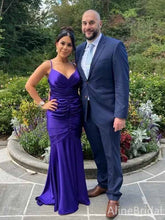 Gorgeous Purple V-neck Spaghetti Strap Mermaid Long Prom Dress, PD381824