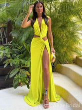 Sexy V-neck Split Side A-line Yellow Long Prom Dress, Evening Dress, PD381842