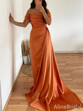 Elegant Orange Off Shoulder Mermaid Long Prom Dress with Train, PD37851