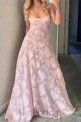 Sexy Sleeveless Floral Appliques Pink Spaghetti Straps A-line Long Prom Dress, Evening Dress, PD3751