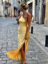 Sexy Spaghetti Staps One Shoulder Side Slit Mermaid Long Prom Dress, PD3740