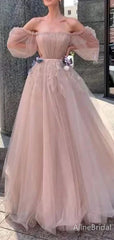 Elegant Strapless Long Sleeves A-line Long Prom Dress,PD37940