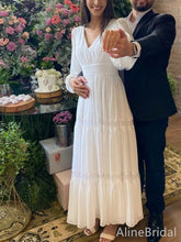 Elegant V-neck Long Sleeves A-line Ivory Long Prom Dress, PD37942