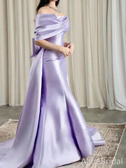 Elegant Purple Off Shoulder Mermaid Prom Dress-Bow Detailing Evening Gown, PD37943