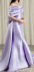 Elegant Purple Off Shoulder Mermaid Prom Dress-Bow Detailing Evening Gown, PD37943
