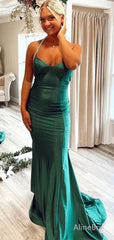 Elegant V-neck Halter Emerald Green Backless Mermaid Long Prom Dress, PD37965