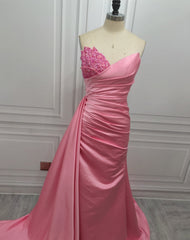 Sexy Pink V-neck Sleeveless Mermaid Floor Length Prom Dress with Beading, PD3648