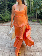 Elegant Orange A-line Long Tiered Prom Dress with Slit,PD37970