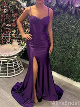 Elegant Purple Backless Corset Mermaid Long Prom Dress with Slit, PD38011