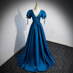 Elegant V-neck Short Sleeves A-line Floor length Prom Dress, PD3704