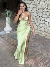 Sexy V-neck Sage Green Side Slit Mermaid Long Prom Dress, PD37999