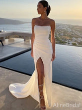 Elegant Ivory Strapless Side Slit Mermaid Long Prom Dress, PD38033