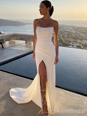 Elegant Ivory Strapless Side Slit Mermaid Long Prom Dress, PD38033