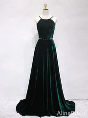Elegant Dark Green A-line Long Prom Dress,PD38057