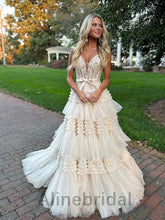 Elegant Ivory V-neck Sleeveless A-line Long Prom Dress, PD3575
