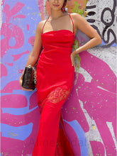 Sexy Red Spaghetti Straps Sleeveless Mermaid Floor Length Prom Dress, PD3684