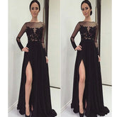 Long Sleeve Black With Slip Side Sexy Appliques Charming Evening Dress For Prom Gown. PD0210