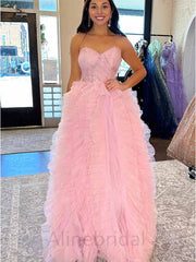 Gorgeous Sweetheart Sequins Ruffles A-line Layered Tulle Prom Dress, Princess Dress, PD3682