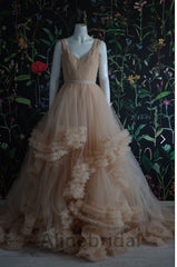 Elegant V-neck Sleeveless A-line Long Prom Dress, PD3570