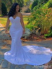 Gorgeous White Sweetheart Strapless Mermaid Long Prom Dress, PD38073
