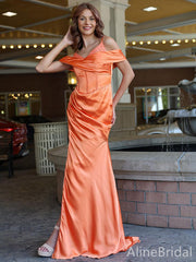 Gorgeous Orange Off the Shoulder Mermaid Long Prom Dress, PD38070
