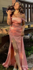 Elegant Pink Off-Shoulder Strapless Mermaid Long Prom Dress, Evning Dress, PD38097