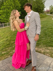 Elegant Pink Strapless High-Low A-line Long Prom Dress,PD38151