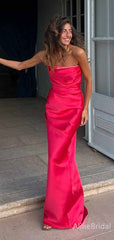 Elegant Hot Pink Strapless Mermaid Long Prom Dress,PD381816