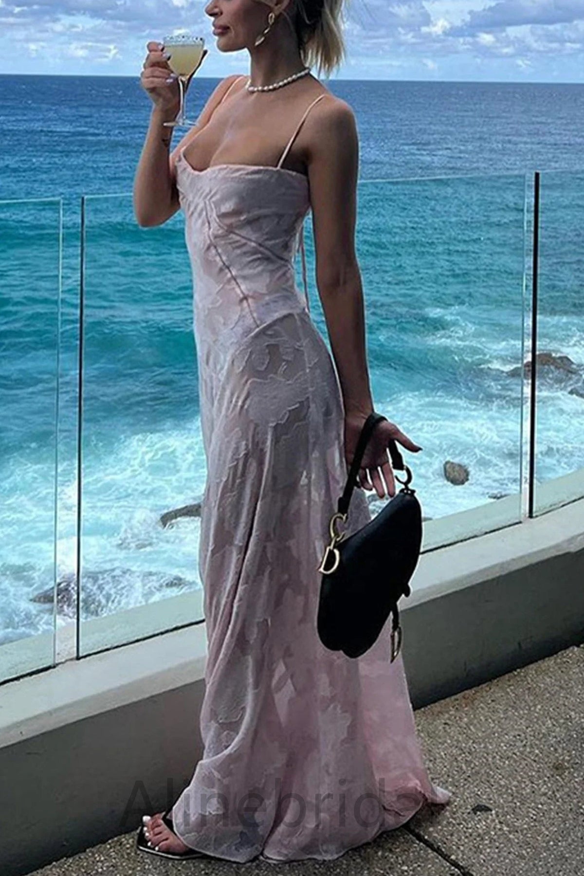 Sexy Sleeveless Floral Appliques Pink Spaghetti Straps A-line Long Prom Dress, Evening Dress, PD3751