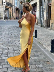 Sexy Spaghetti Staps One Shoulder Side Slit Mermaid Long Prom Dress, PD3740