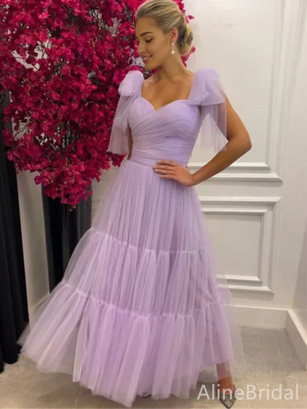 Elegant Purple Tulle A-line Tiered Prom DresS, Evening Dress, PD37930