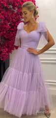 Elegant Purple Tulle A-line Tiered Prom DresS, Evening Dress, PD37930