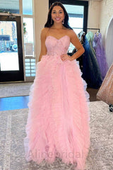 Gorgeous Sweetheart Sequins Ruffles A-line Layered Tulle Prom Dress, Princess Dress, PD3682