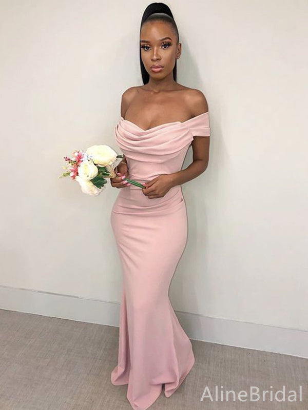 Elegant Pink V-neck Off the Shoulder Mermaid Long Prom Dress, PD37998
