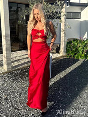 Unique Red Strapless Cut-OutLong Mermaid Prom Dress, PD38015
