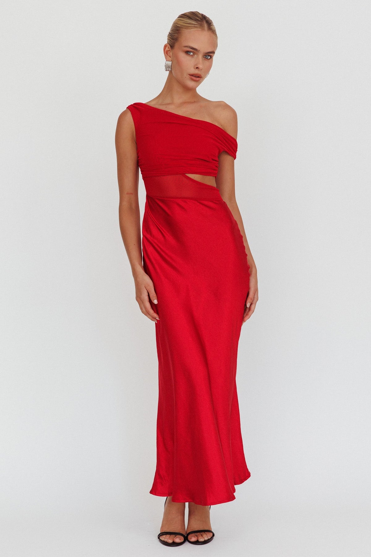 In Blooms Mesh Bodice Maxi Dress Wine