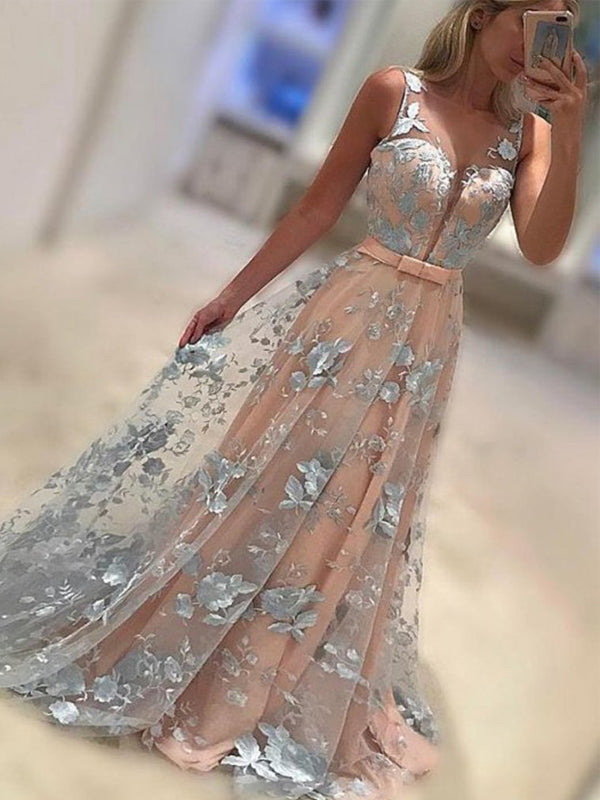 Charming Floral Prints Lace Pink Sweetheart Evening Party Prom Dresses,PD00011
