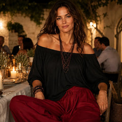 Off-Shoulder Boho Top and Lantern Pants Set for Women
