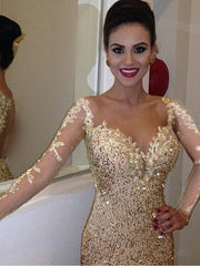 Long Gold Sexy Mermaid Elegant Cocktail Evening Party Prom Dresses Online,PD0178