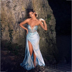 Sexy Sweetheart Sleeveless Side slit Sheath Long Prom Dress, PD3615